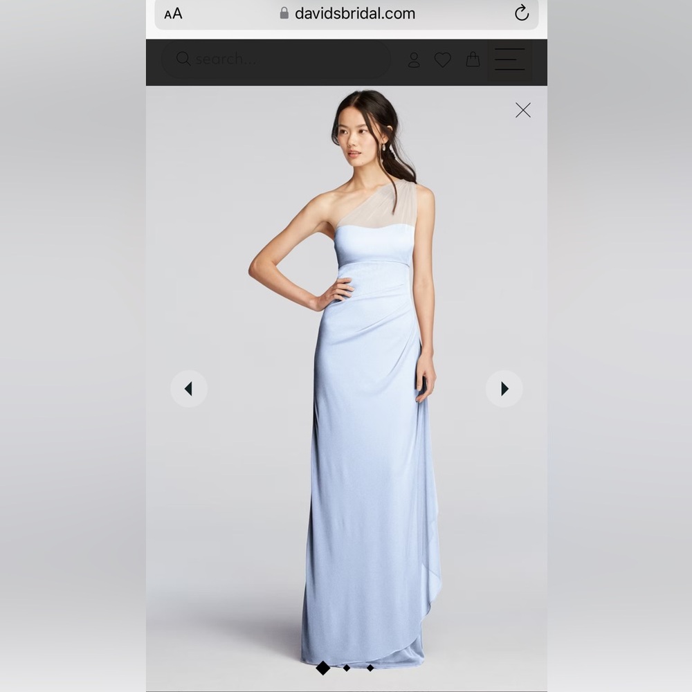David’s Bridal “Ice Blue” Mesh One-Shoulder Bridesmaid Dress (Floor Length) NWT